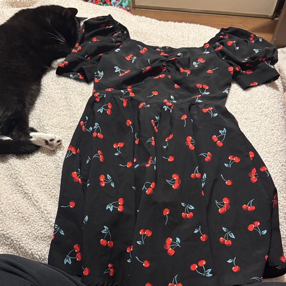 SHEIN Black Dress with Cherry Pattern